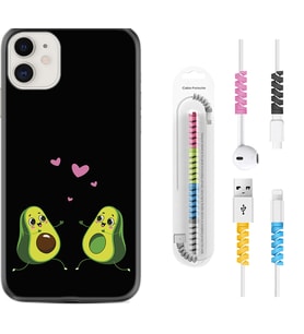 Apple iPhone 11 12 13 Mini Kılıf Kablo Koruma Spiral Silikon Aşık Avokadolar 1642