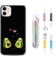 Apple iPhone 11 12 13 Mini Kılıf Kablo Koruma Spiral Silikon Aşık Avokadolar 1642