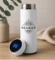 BK Gift Kişiye Özel İsimli Filtreli Dijital Göstergeli Beyaz Çelik Termos-2, Arkadaşa Hediye, Sevgiliye Hediye, Yeni İş Hediyesi