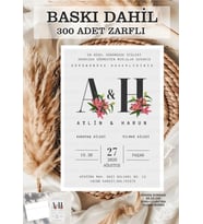 300 adet Baskı ve Zarf Dahil Düğün Nikah Nişan Davetiyesi Baskılı Zarflı Davetiye