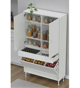 Eliusta Wall Beyaz Banyo Dolabı 90 cm Üç Göz Bölmeli Sepet 90x171x32,5 cm 4 Raflı Mutfak/Banyo Dolabı