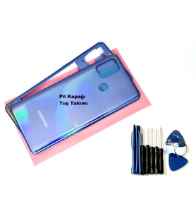 Tkgz Samsung Galaxy A21S KASA Arka Pil Batarya Kapağı (TAMİR SETİ) MAVİ