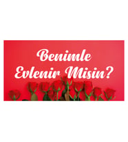 Evlilik Teklifi Afişi Pankartı Gül Desenli Benimle Evlenir Misin