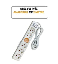 Altılı, Anahtarlı Model, Topraklı, Klemensli, Kablo 2 Metre Uzunluğunda, Askı Aparatlı Grup Priz