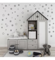 Yıldız Yağmuru Duvar Sticker, Bebek Ve Çocuk Odası Dekoratif Duvar Çıkartması, 3-4-5 Cm Gri