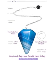 Sertifikalı Mavi Akik Taşı Pandül Sarkaç Hem Pandül - Hem Kolye (Çok Renkli)