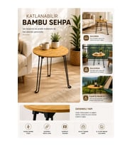Doğal Bambu Katlanır Sehpa 44 cm Yuvarlak Katlanabilir Metal Ayaklı