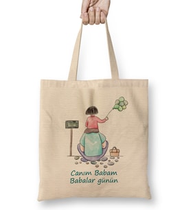 Babalar Günü Babaya Hediye 062 Bez Çanta Uzun Saplı