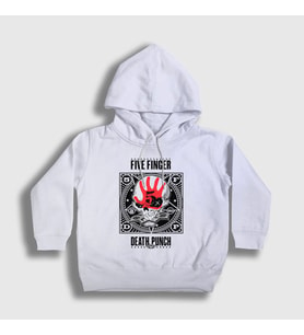 Presmono Unisex Çocuk Beyaz Logo V2 Five Finger Death Punch Kapüşonlu Sweatshirt 292687tt