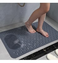 Gri Kaymaz Banyo Paspası - 35x69 cm Vantuzlu Duş Matı, Ayak Masajlı ve Temizleme Dokulu, Antibakteriyel ve Tahliye Delikli Küvet İçi Paspas