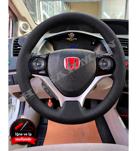 Honda CR-V Mk4 Dikme Direksiyon Kılıfı Premium Komple Delikli Deri Siyah Dikiş 2012-2017
