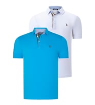 İKİLİ SET T8582 DEWBERRY ERKEK T-SHIRT-BEYAZ-KOYU TURKUAZ (Karışık)