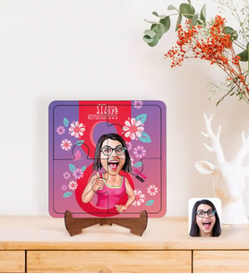 BK Gift Kişiye Özel Kadınlar Günü Karikatürlü Ahşap Standlı Puzzle Çerçeve-5