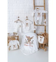 Pia Baby Premium Erkek Bebek Hediyesi Hastane Çıkışı 10 Parça İsim Baskılı Set 5034-01 (Krem)