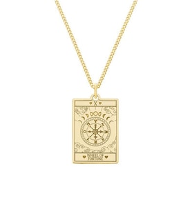 Kişiye Özel 925 Ayar Gümüş Wheel of Fortune Tarot Kolye (Gold)