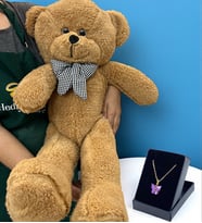 Büyük Boy 80cm Kahverengi Peluş Ayıcık ve Özel Tasarım Kolye - Premium Hediye Seti (Model 5)