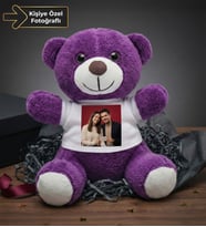 Kişiye Özel Baskılı Tişörtlü Mor Peluş Ayıcık 22cm  Sevgiliye Hediye Peluş Ayıcık