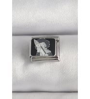 316L Çelik Gümüş Renk Siyah İşlemeli Portre Model Nomination Charm 5886 - HPSBYI6931-2000