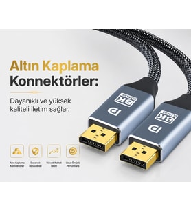 Kablosu DP 1.4V, 8K 240Hz UHD, 7680x4320P, Projeksiyon İçin Yüksek Hızda Bağlantı, Notebook, TV, Game Box ve Projeksiyon Cihazı Uyumlu ZR832 (1.5 Metre)