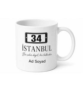 Şehir İsmi ve Plaka Tasarımlı Kupa Bardak Hemşehri Hediye Porselen Mug