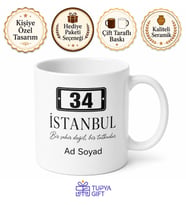 Şehir İsmi ve Plaka Tasarımlı Kupa Bardak Hemşehri Hediye Porselen Mug