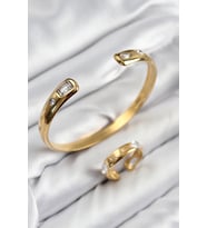 Pirinç Zirkon Taşlı Ayrık Model Gold Renk Bileklik Yüzük Set 5886 - HPSBYI1984-3408
