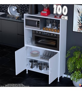 Eliusta Duru 100 cm İki Kapaklı Mutfak Kiler Dolabı Raflı Mikrodalga Fırın Standı Banyo Dolabı 100x150x32 cm