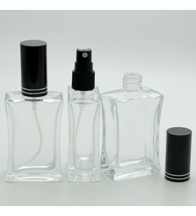 PARFÜM ŞİŞESİ 50 ML (3 ADET) SİYAH KAPAK PLASTİK VALF İÇBÜKEY BOŞ ŞİŞE