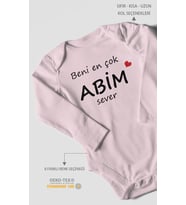 Beni En Çok Abim Sever Baskılı Bebek Zıbını – Çıtçıtlı Body  %100 Pamuk Uzun Kol (Bebek Pembesi)