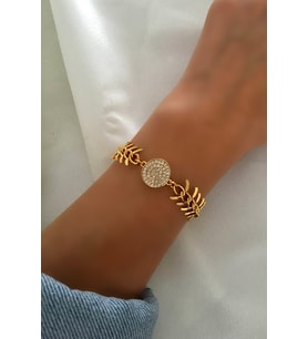 Gold 24k Altın Kaplama Kılçık Zincir Taşlı Bileklik