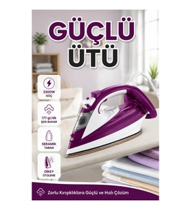 Mor Seramik Tabanlı 2200W Buharlı Ütü – 177 gr/dk Şok Buhar