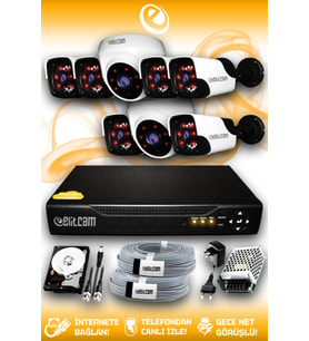 ELITCAM 8 Kameralı Panda 2 İç Kamera Set 1 TB HDD Full HD Gece Görüşlü Güvenlik Kamerası Sistemi