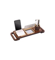 Ahşap Ayaklı Modern Masa İsimlik Ofis Dekoru (Kırmızı-Beyaz)