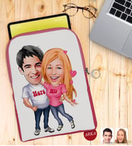 BK Gift Kişiye Özel Sevgililer Karikatürlü Taşınabilir Koruyucu Tablet Kılıfı & Organizer Çanta - Pembe-5