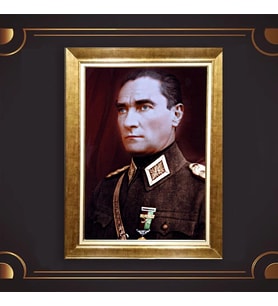 Altın Varaklı Çerçeveli Paspartulu Atatürk Tablo nl02A355 (Gold)