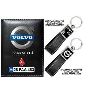 Plakanıza Özel Volvo Logolu Siyah Ruhsat Kabı ve Anahtarlık