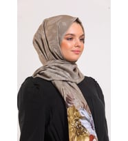 Çiçekli Desen Pavia Seri Şal Eşarp Askısı ile Birlikte 90X200 cm Siyah Vizon-90X