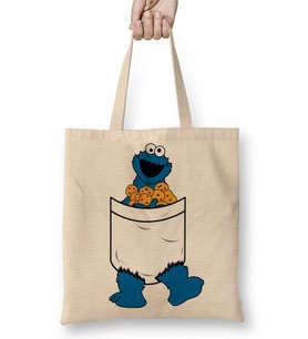 Cookie Monster Kurabiye Canavarı Bez Çanta Uzun Saplı