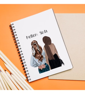Kız Arkadaş ( Tesettürlü - Açık ) Tasarımlı Defter Kişiye Özel
