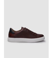 %100 Hakiki Deri Kahverengi Bağcıklı Desenli Erkek Sneaker