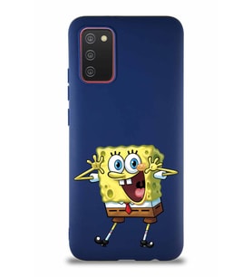 Samsung Galaxy A02S Soft Premier Kapak Sünger Bob Tasarımlı Silikon Kılıf - Lacivert (Şeffaf)