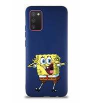 Samsung Galaxy A02S Soft Premier Kapak Sünger Bob Tasarımlı Silikon Kılıf - Lacivert (Şeffaf)