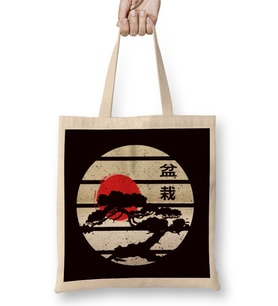 Bonsai Tree Circle Japanese Flag Meditation Yoga Buddhist Bez Çanta Uzun Saplı