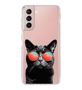 PrintiFy Samsung Galaxy S21 FE ile Uyumlu Kedi 3 Kamera Korumalı Şeffaf Kılıf