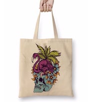 Caveira Tropical Flamingo Skull Bez Çanta Uzun Saplı