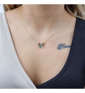 Kelebek Çift Katlı 18K Altın Kaplama Kolye (Karışık)