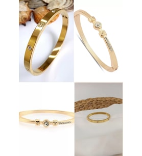 2'Lİ Set - Alaşım kartier Taşlı Bileklik Gold, Altın Renk Büyük Taşlı Bileklik SNJ-SET1004