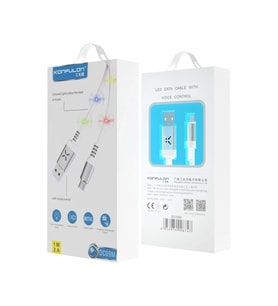 Pilelistore   DC09 Ses Duyarlı Işıklı Micro USB Kablo 1M 2A - Beyaz