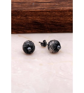 Kazaziye İşlemeli Sarma Gümüş Top Küpe 4760 (Oksitli)