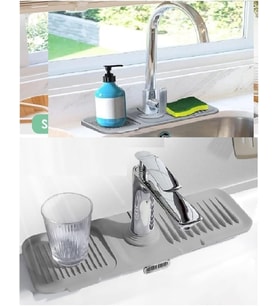 Musluk Matı, Eviye Matı,Elastik Musluk Matı Su Tutucu Düzenleyici Kaydırmaz Taban Organizer Mutfak Banyo Lavabo,Musluk Matı Silikon (Gri)